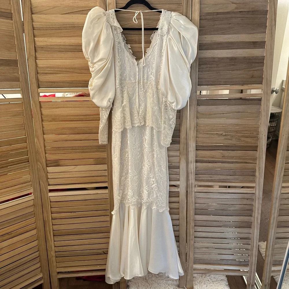 Vintage Cachet Bari Protas cream lace beaded wedding prom formal gown size S - Picture 6 of 14